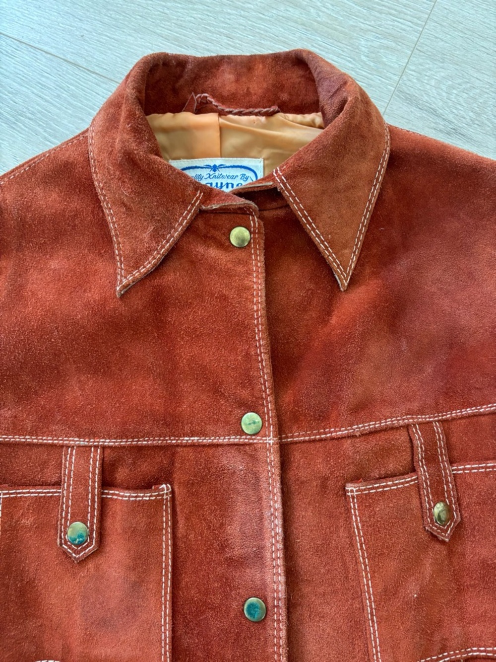 Vintage 70s Shayne Genuine Suede Belted Vest Jacket in Rust Dagger Collar - Picture 9 of 9